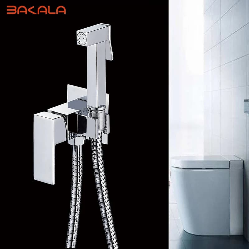 BAKALA-Ensemble de bidet carré en laiton chromé, douche de toilette, pulvérisateur portable, robinet