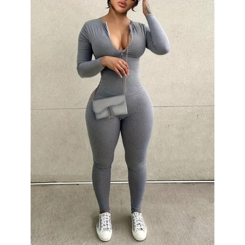 Grande taille 1XL-5XL nouvelles femmes Sexy sport combinaisons automne solide à manches longues moul