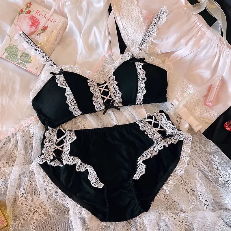 Lolita – soutien-gorge en dentelle pour fille, rétro Kawaii, sous-vêtements Sexy avec nœud papillon,