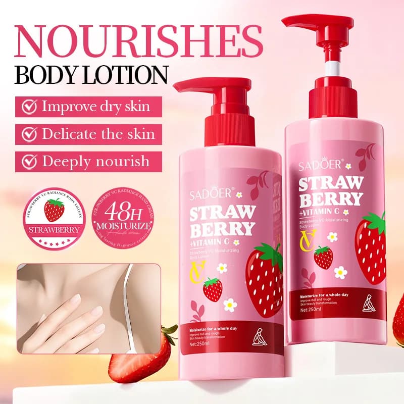 Lotion Corporelle Hydratante à la Fraise VC, Crème Corporelle Éclaircissante, Soin Éclaircissant pou