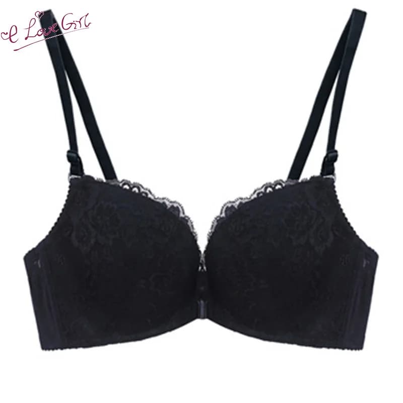 Soutien-gorge push-up en dentelle sexy sans fil pour femme, fermeture à l'avant, sous-vêtement confo