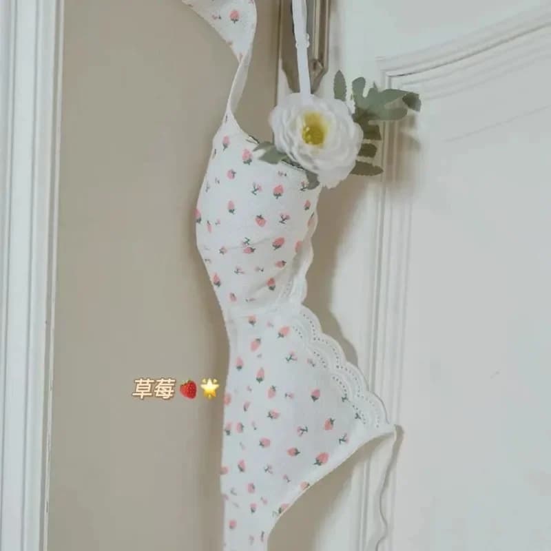 Soutien-gorge coréen simple en dentelle à imprimé cerises, sans couture, pour fille, mignon, froncé,