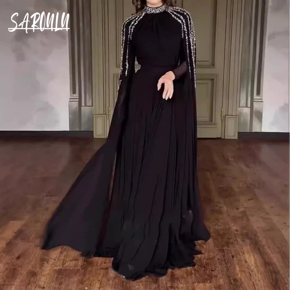 Robe de soirée modeste arabe dubaï, manches longues, en Stock, argent, ligne A, pour événements form