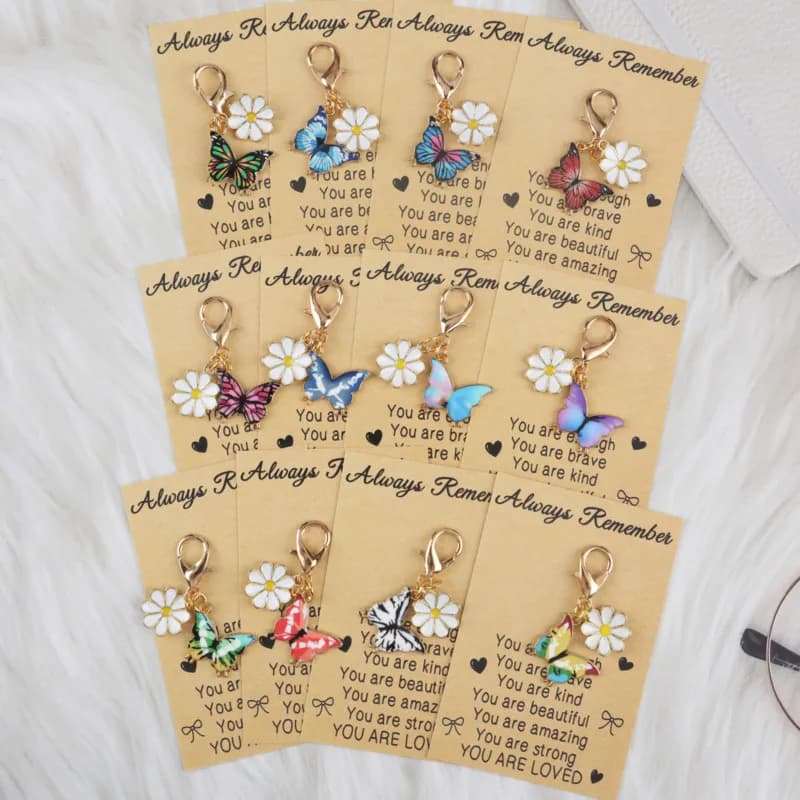 Ensemble de 12 porte-clés de la série 2dCute Butterfly, livré avec une carte de rappel pour toujours