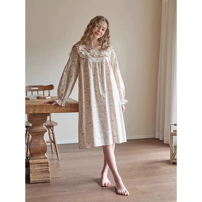 Nouveau printemps et automne dames chemise de nuit mignon doux dentelle dentelle paresseux vent fill