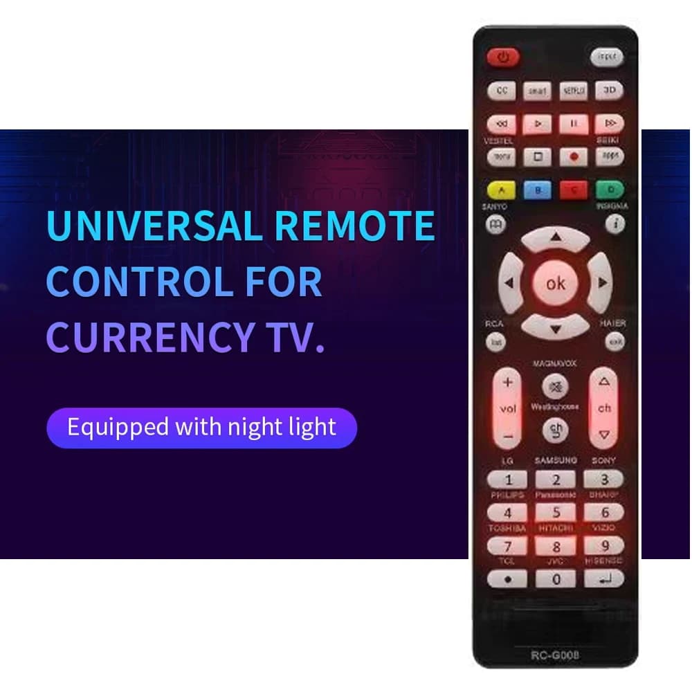 Télécommande de remplacement RC-G008 pour tous les modèles et marques TV avec lumière dans la nuit