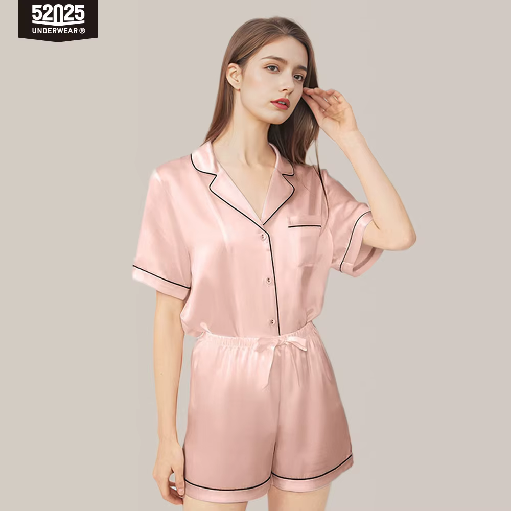 Ensemble de pyjama en soie pour femme 52025 – 100 % soie de mûrier, manches courtes et short, confor