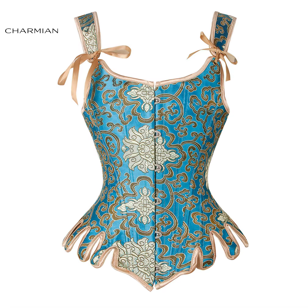 Corset Vintage en Brocart Désossé d'Acier avec Bretelles pour Femme, Bustier à Lacets, Glaçure Charm