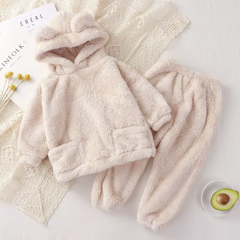 Ensemble de pyjama à capuche pour bébé garçon et fille, vêtements de nuit chauds pour tout-petits, s