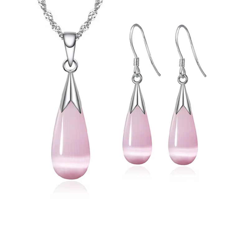 Ensemble de bijoux purs simples en argent Sterling 925, couleur blanc rose goutte d'eau opale oeil d
