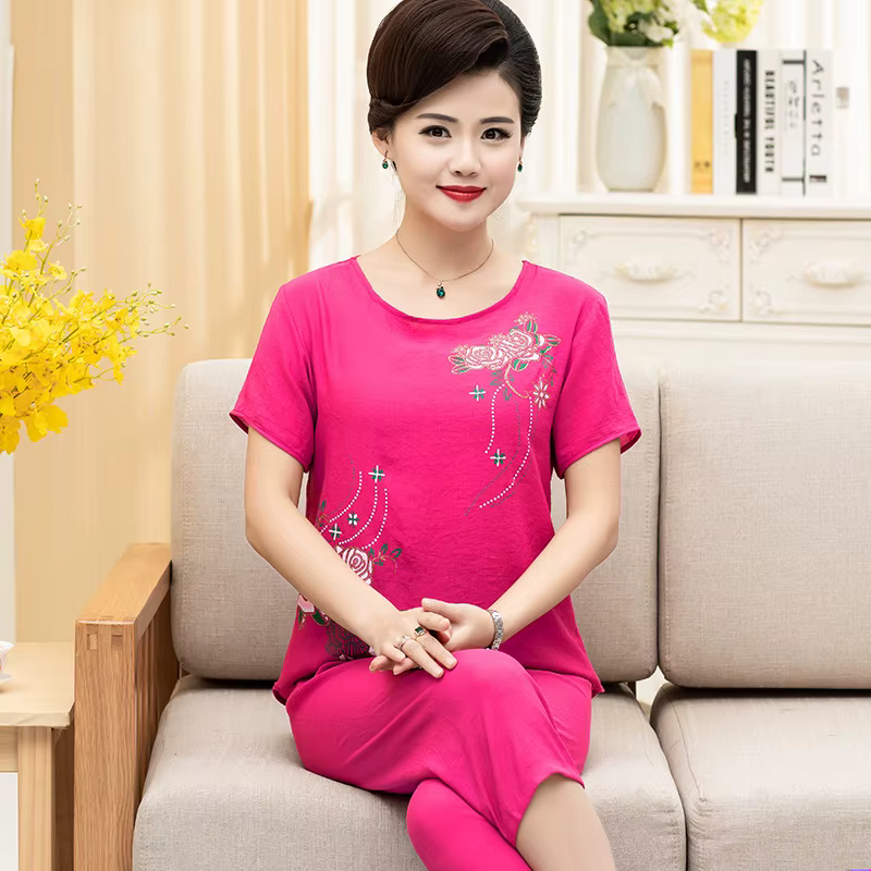 Été femmes Pijama Adulto Feminino XL-4XL grande taille lin coton imprimé pyjama ensemble femmes Home