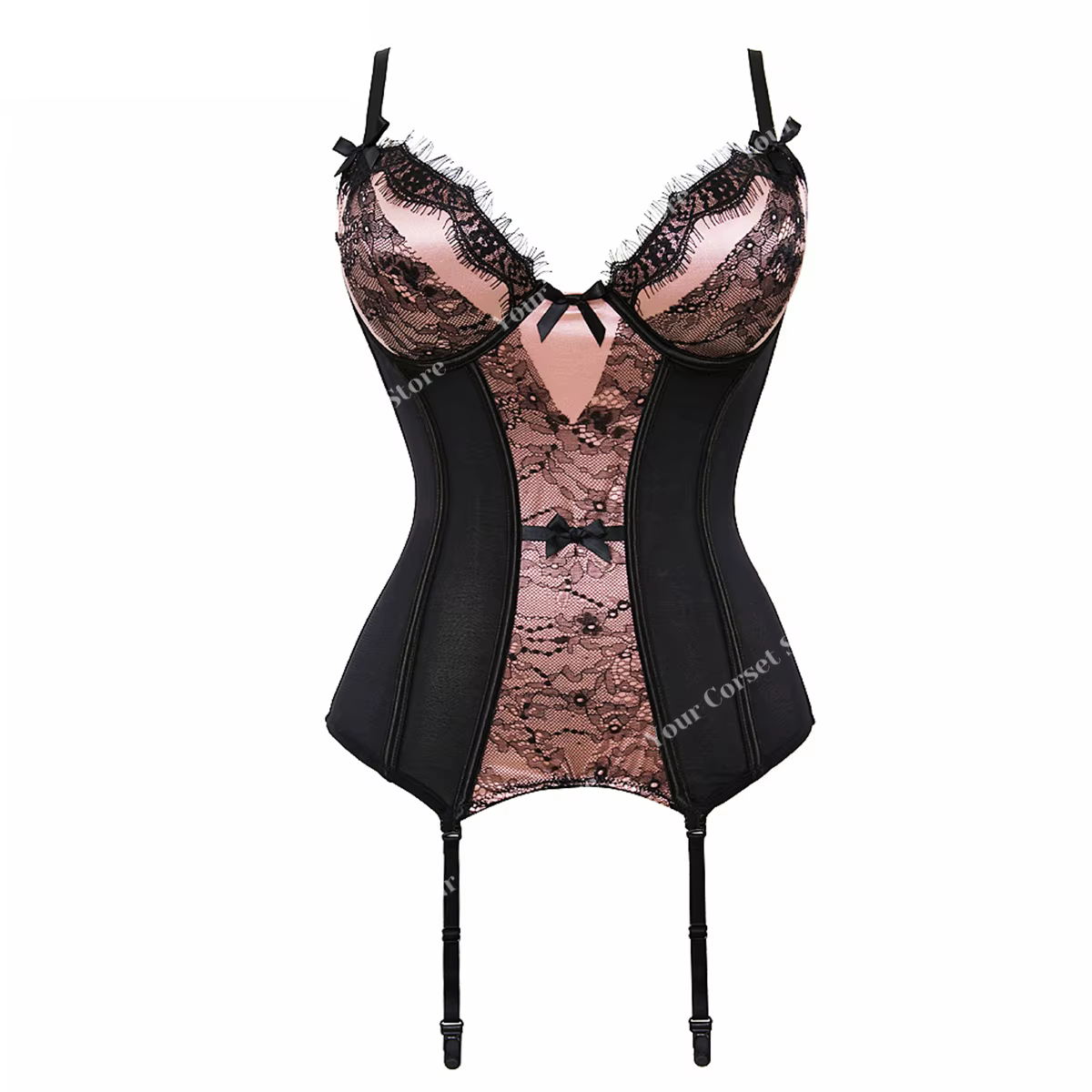 Corset en dentelle victorienne avec nœud papillon et jarretelles, bustier privé, haut sexy, ensemble