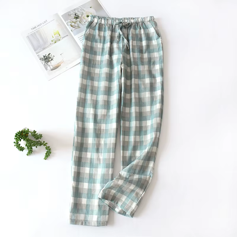 Pantalon de pyjama en coton à carreaux pour femmes et hommes, bas de nuit, vêtements de salon, print
