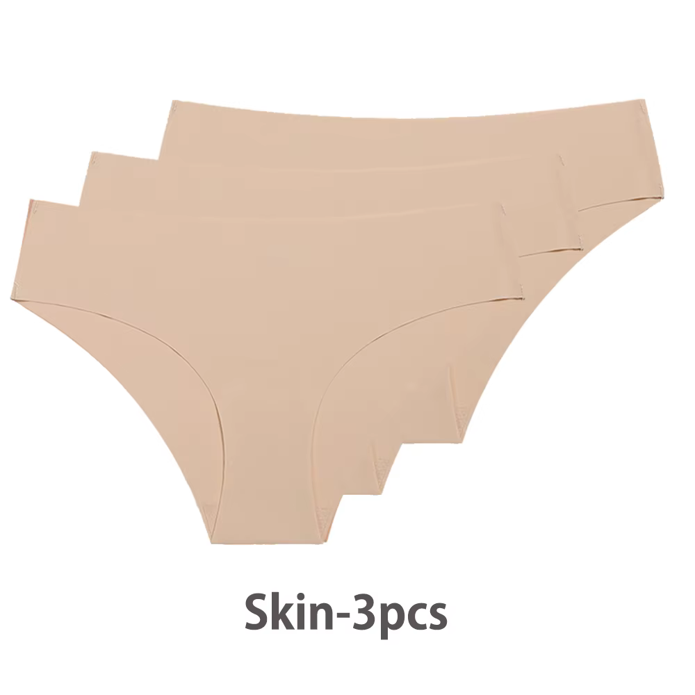 Culottes sans couture pour femmes, 3 pièces, sous-vêtements Sexy taille basse, en soie solide, Linge