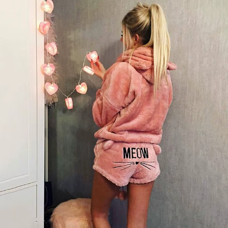 Nouvelles femmes pyjama ensembles automne hiver chat dessin animé chaud Pyjamas femmes vêtements de 