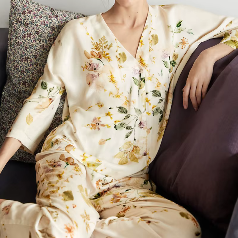 Ensemble pyjama à fleurs élégant pour femmes, vêtements de détente en Viscose soyeuse, Style françai