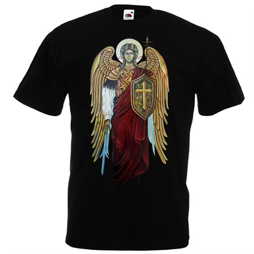 Saint Michael l'archange chevalier de dieu catholique chrétien T-Shirt noir T-Shirt hommes à manches