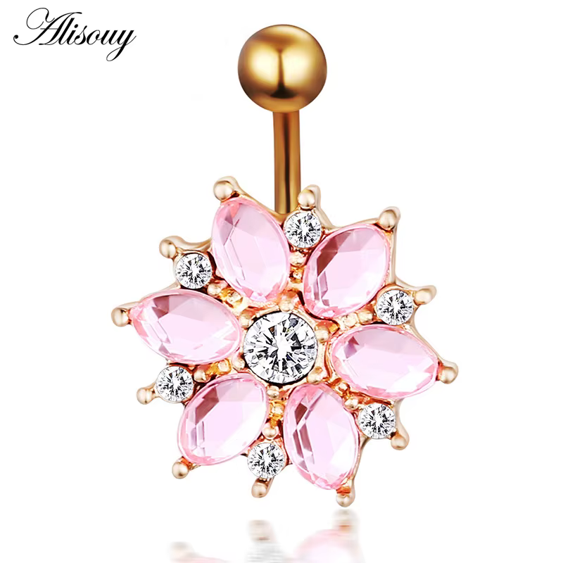 Alisouy 1 pièces acier chirurgical corps Piercing bijoux fleur nombril barre de ventre Pircing ventr