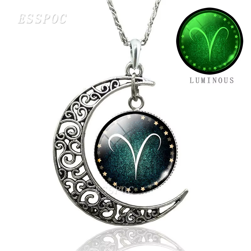 Collier Constellation Glow In The Dark pour femme, 12 signes du zodiaque, cabochon en verre, collier