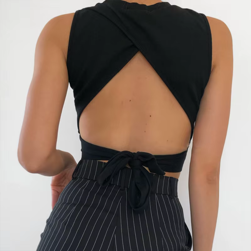 Sexy dos nu femmes débardeur bandage mince haut court été 2025 décontracté haut streetwear solide co