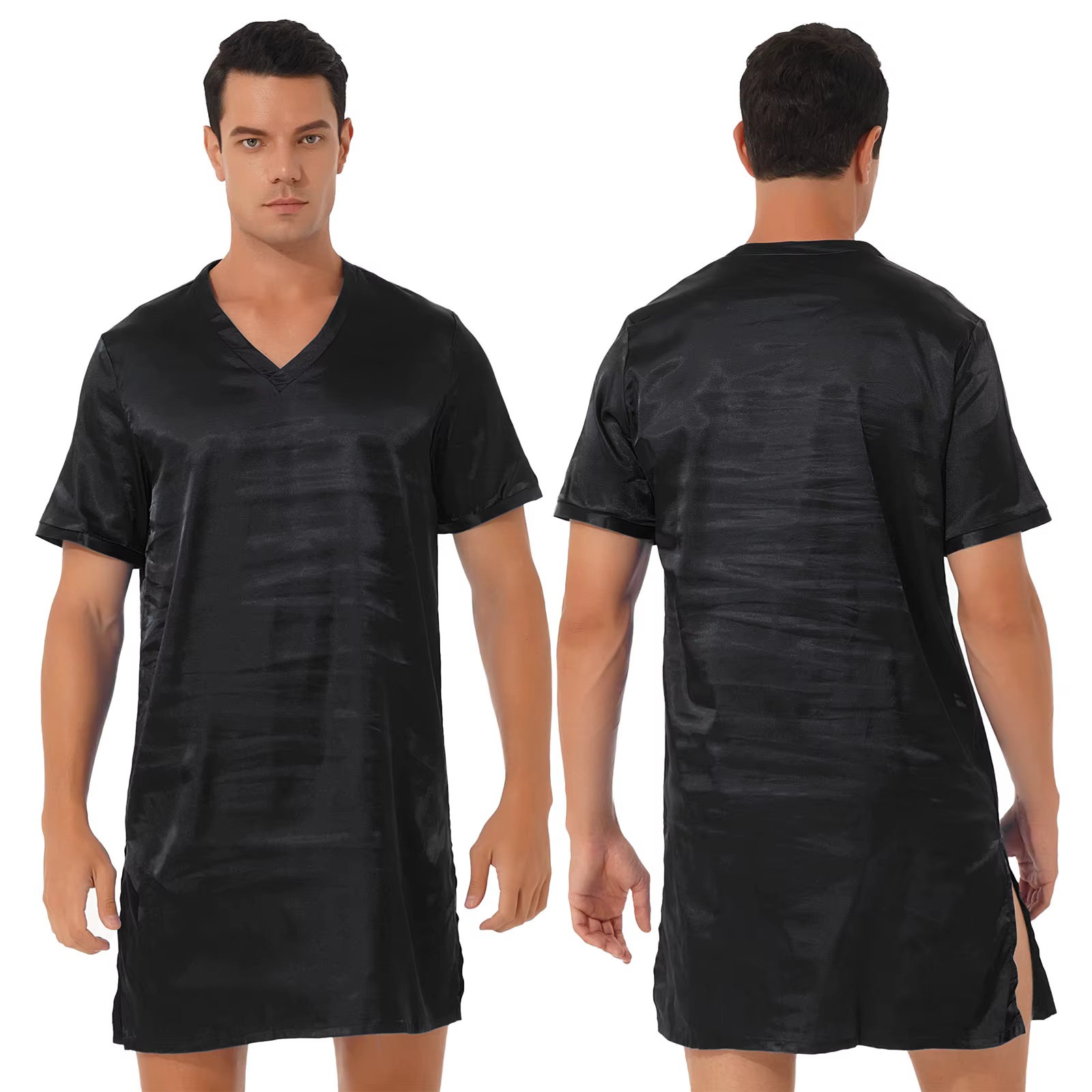 Chemise de nuit en satin doux et soyeux pour hommes et femmes, chemise de nuit pyjama, peignoir à ma