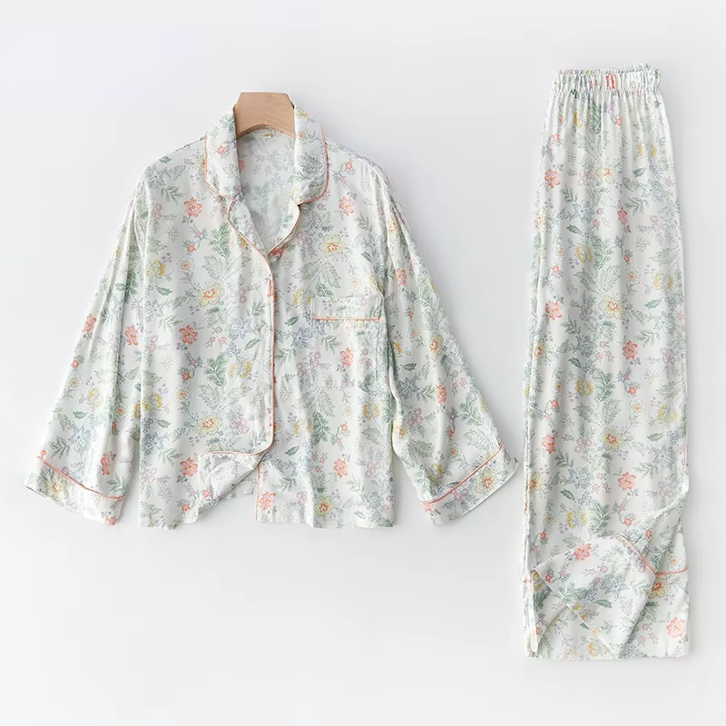 Pyjama imprimé en Satin pour femmes, ensemble deux pièces, pantalon à manches longues, en Viscose, d