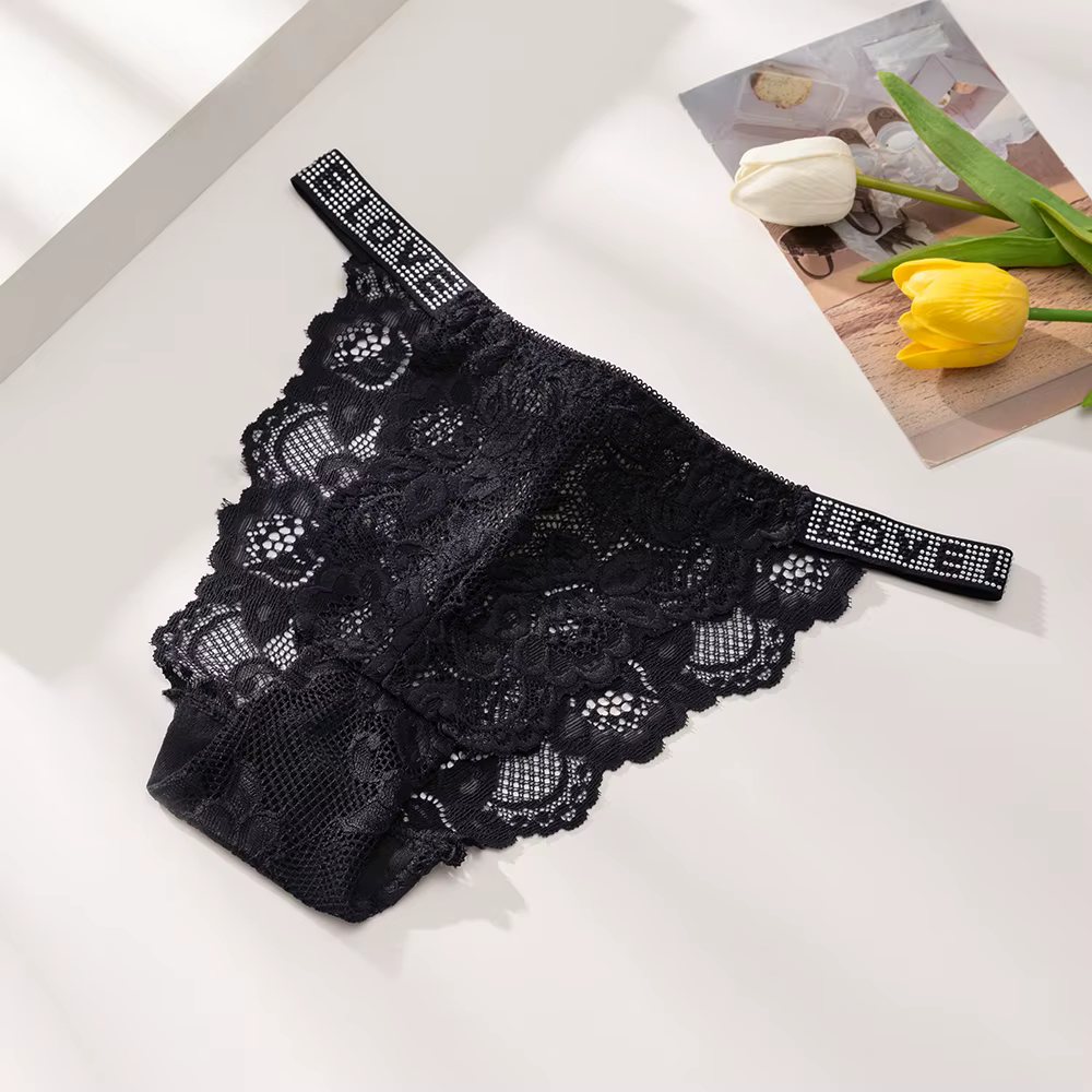 Culottes pour femmes Giczi en dentelle avec lettres en strass, motif floral, style bikini, lingerie 