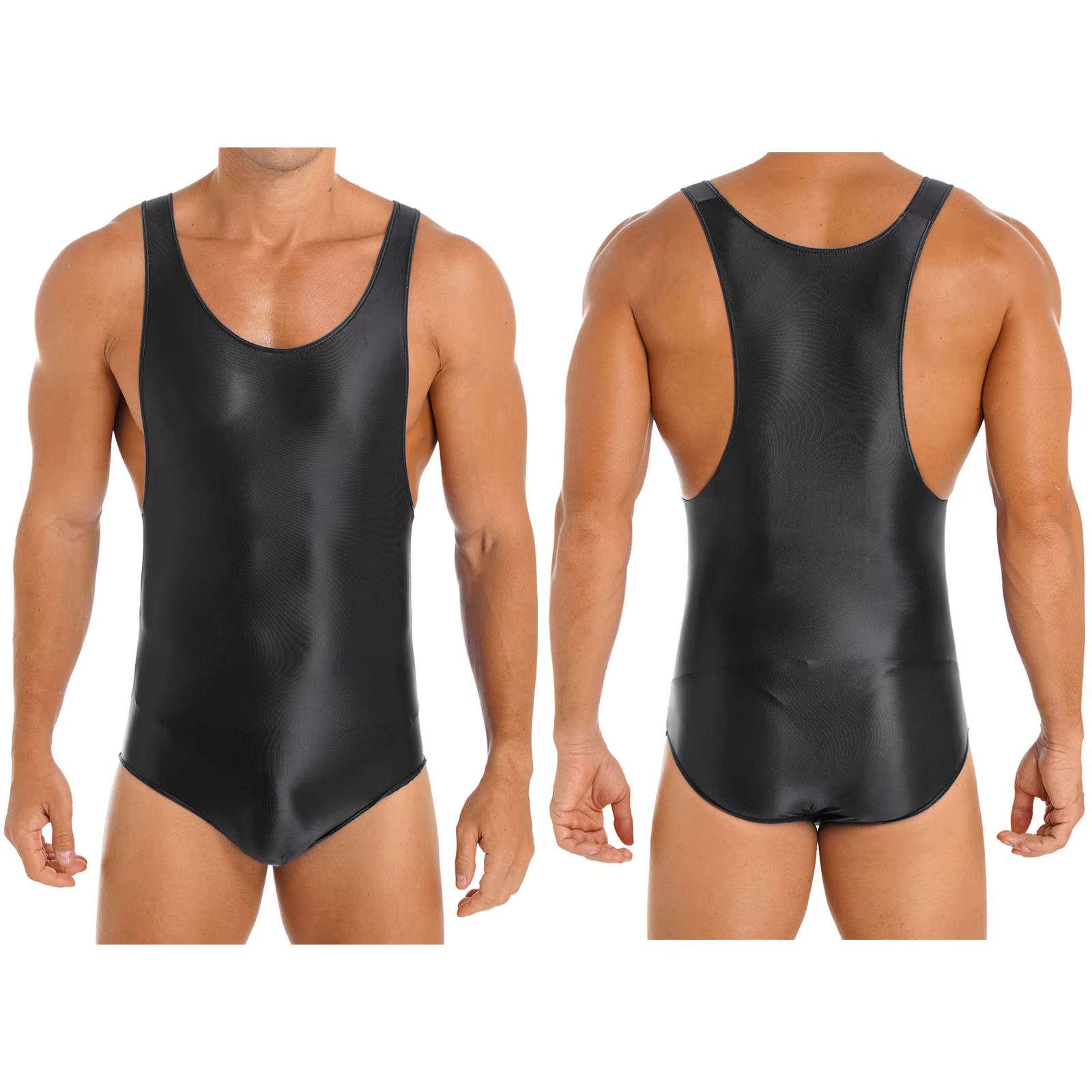 Justaucorps extensible brillant pour hommes, combinaison de musculation, maillot de bain de lutte Si