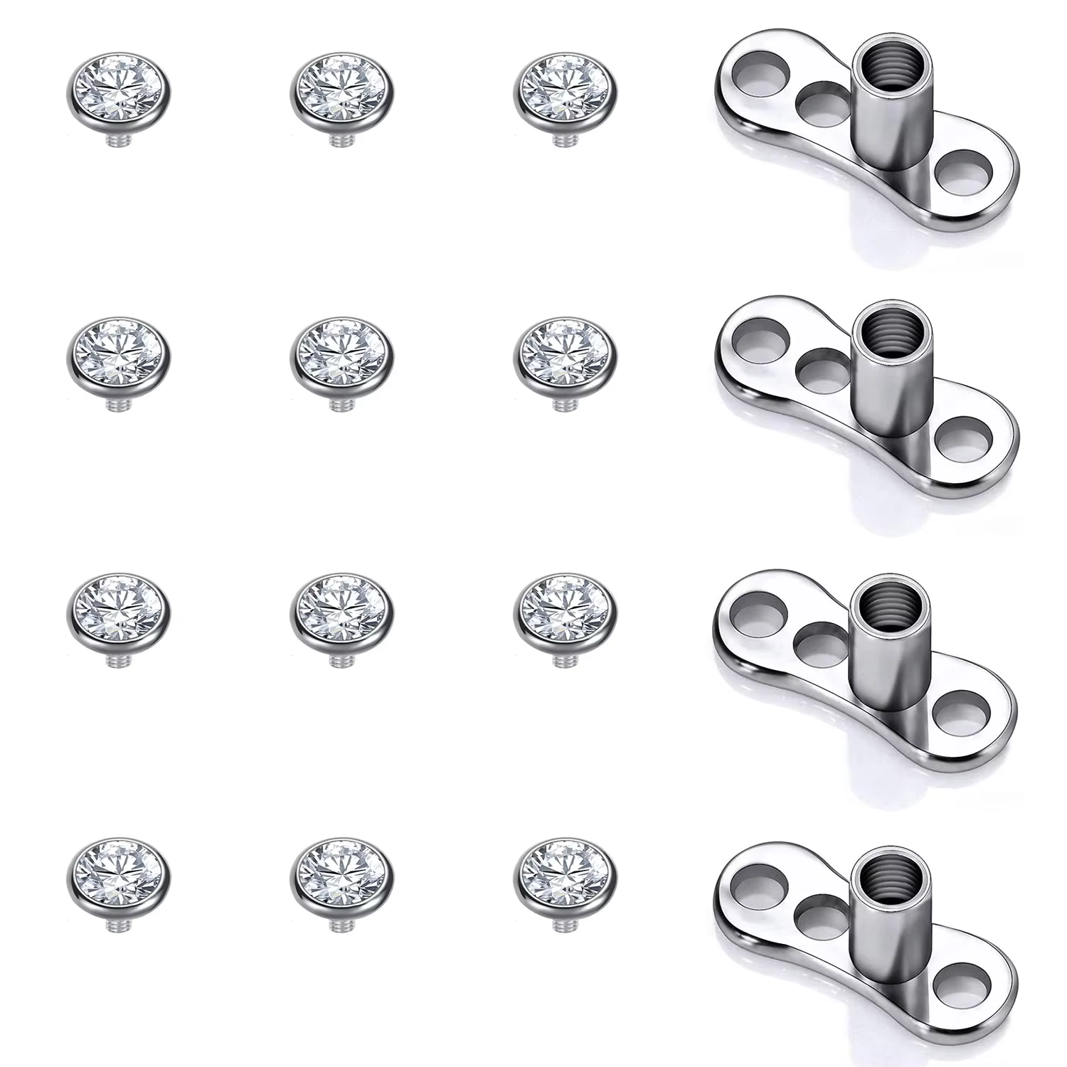 16 pièces cristal dérmique ancre hauts 3-6mm acier chirurgical Surface Piercing peau Base nombril pe