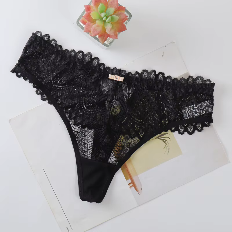Ensemble de Lingerie en dentelle pour femmes, 2 pièces, chemise de nuit semi-transparente, col en v,