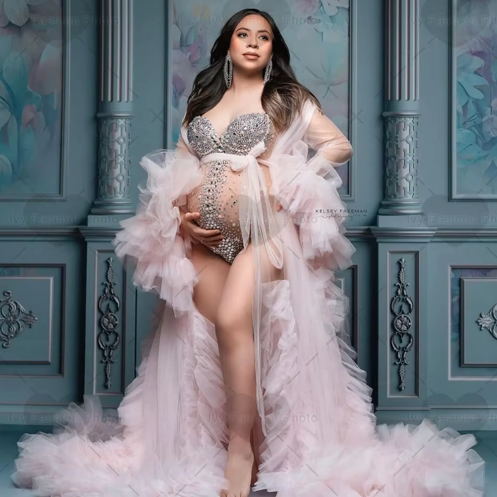 Combinaison de maternité Sexy à haute élasticité, body en tissu Spandex avec perles d'eau et diamant