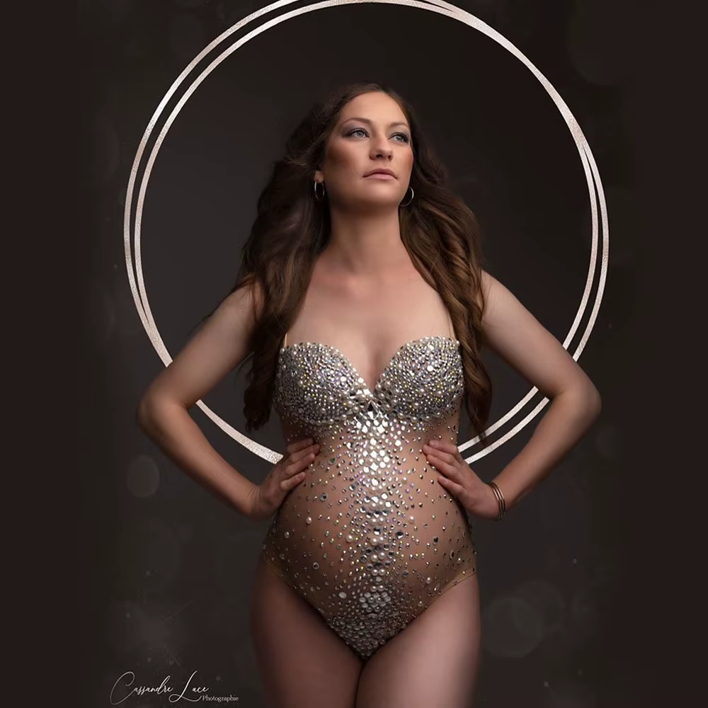 Body déesse Sexy, accessoire de photographie de maternité, robe col en V, strass, perles, combinaiso