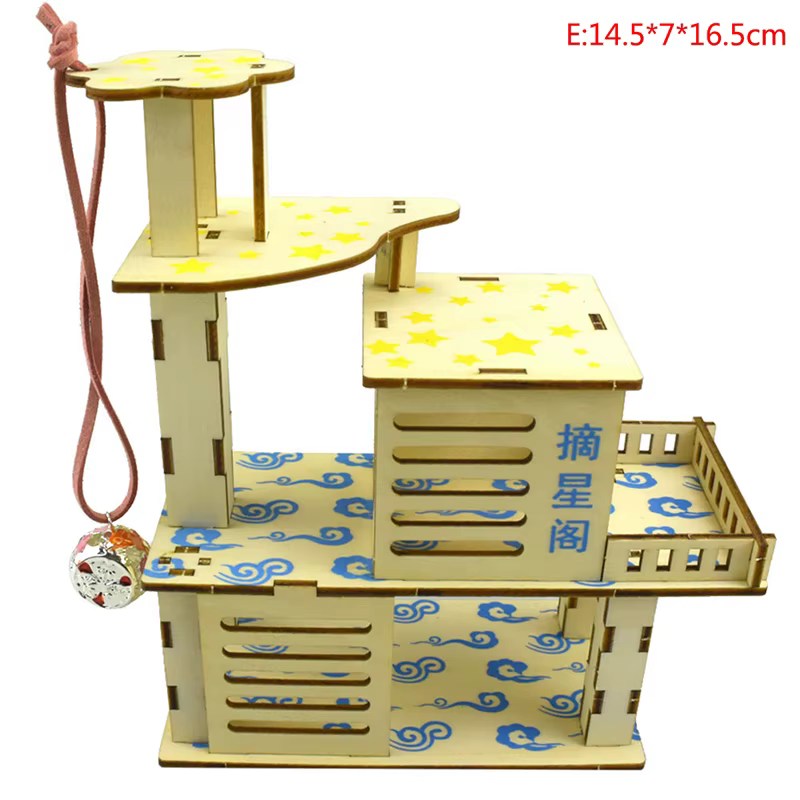 Cabane en bois pour petits animaux, cachette hamster, villa à plusieurs étages, décoration d'escalad