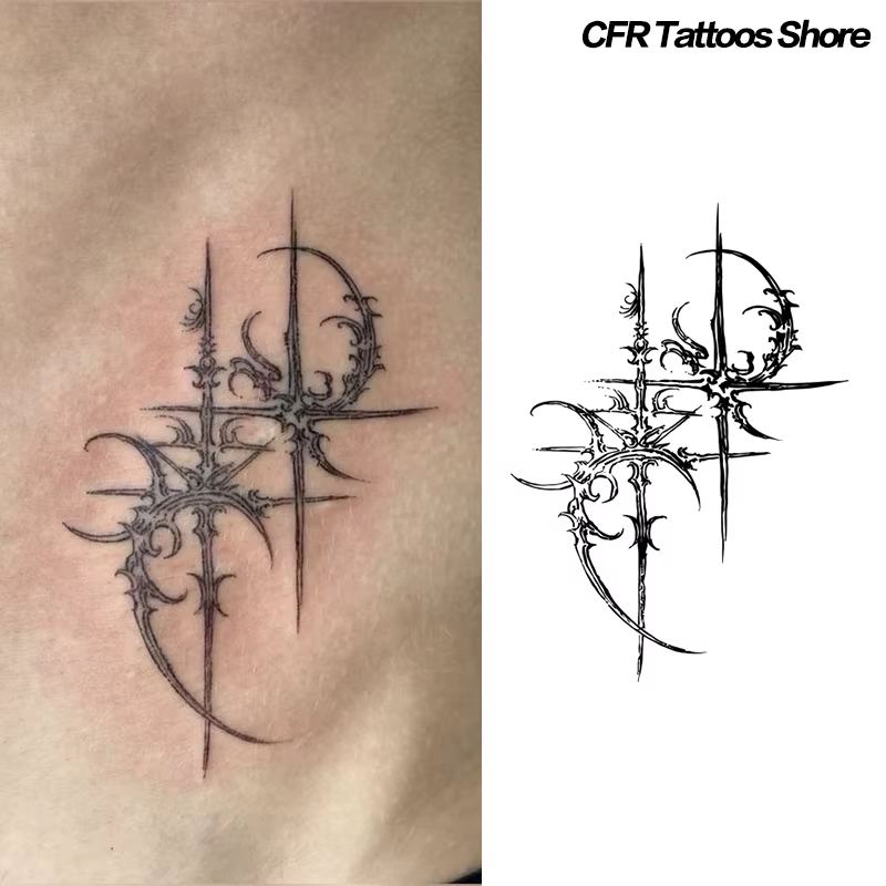 Sexy Hotwife tendance tatouages temporaires bras imperméable faux tatouage gothique foncé croix jus