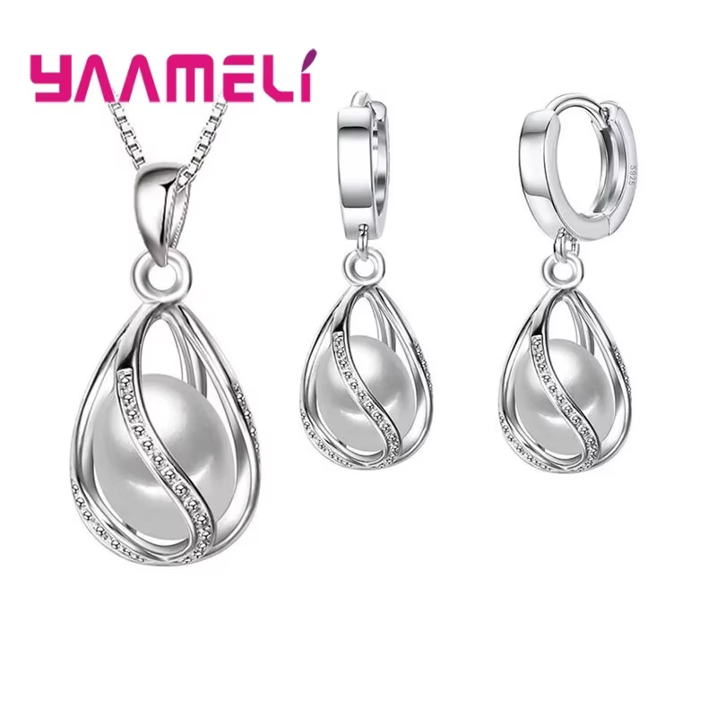 Ensemble de bijoux en argent Sterling 925 pour femmes, collier et boucles d'oreilles Huggie, avec pe