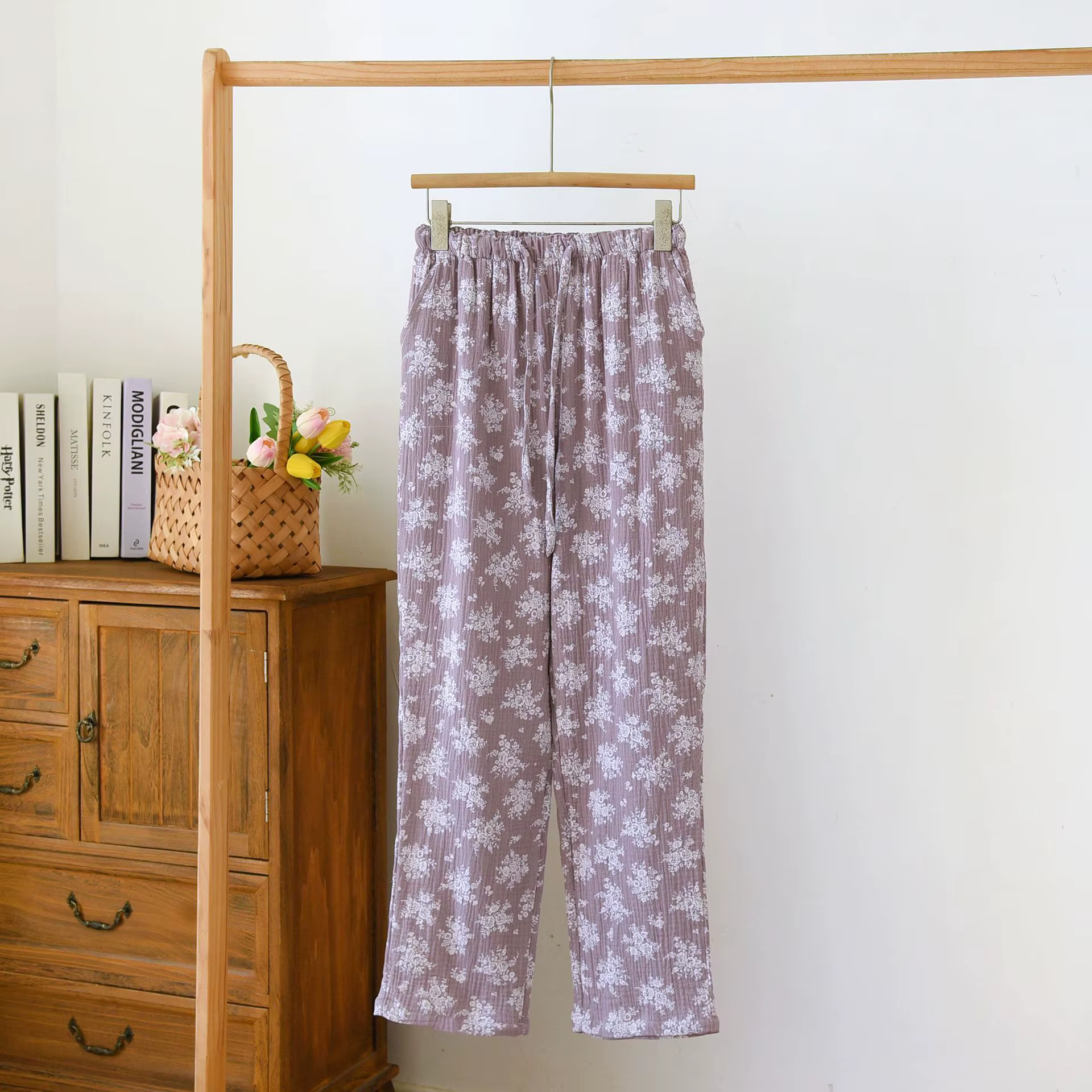 Pantalon de pyjama décontracté ample pour femme 2026 – Motif imprimé, vêtement d'intérieur 100 % cot