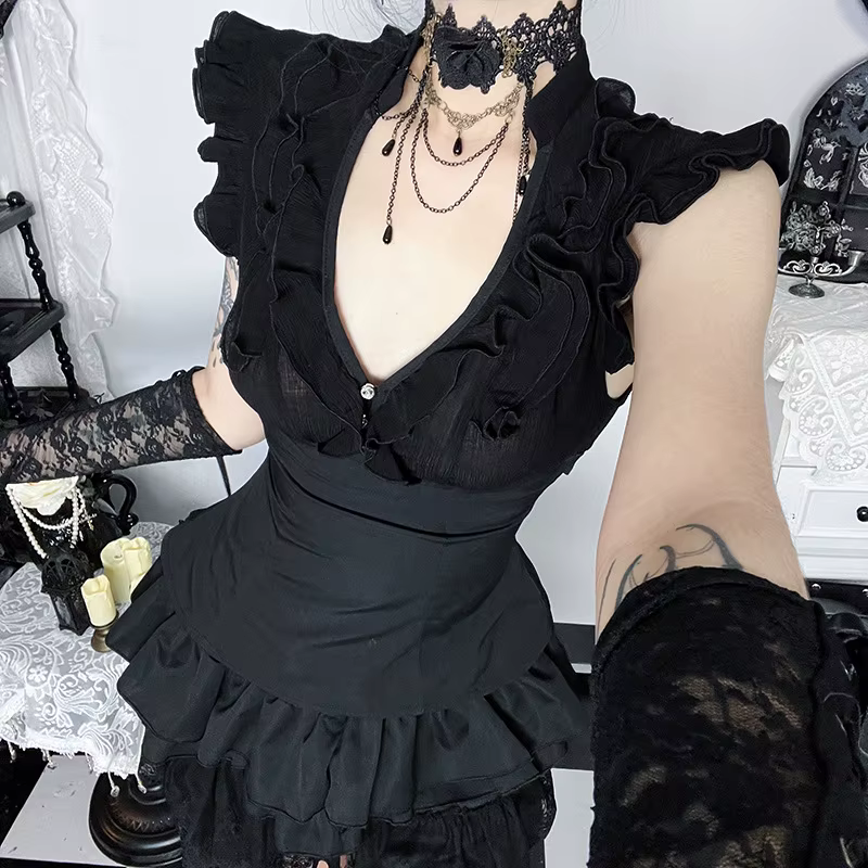 [You're My Secret] Haut Corset Gothique en Dentelle pour Femme, Gilet Vintage Sans Manches, Style Y2