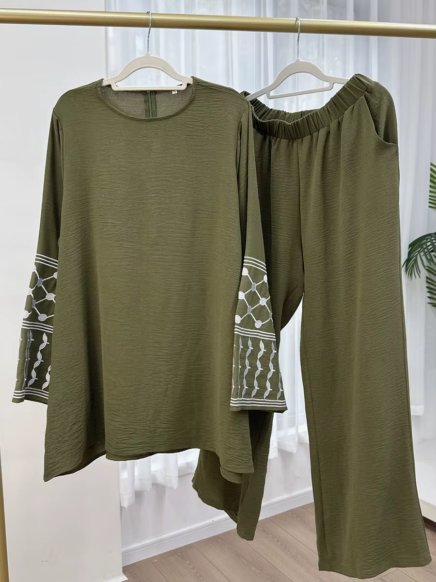 Abayas musulmanes pour femmes, haut brodé turc du Moyen-Orient, pantalon long à jambes larges, ensem