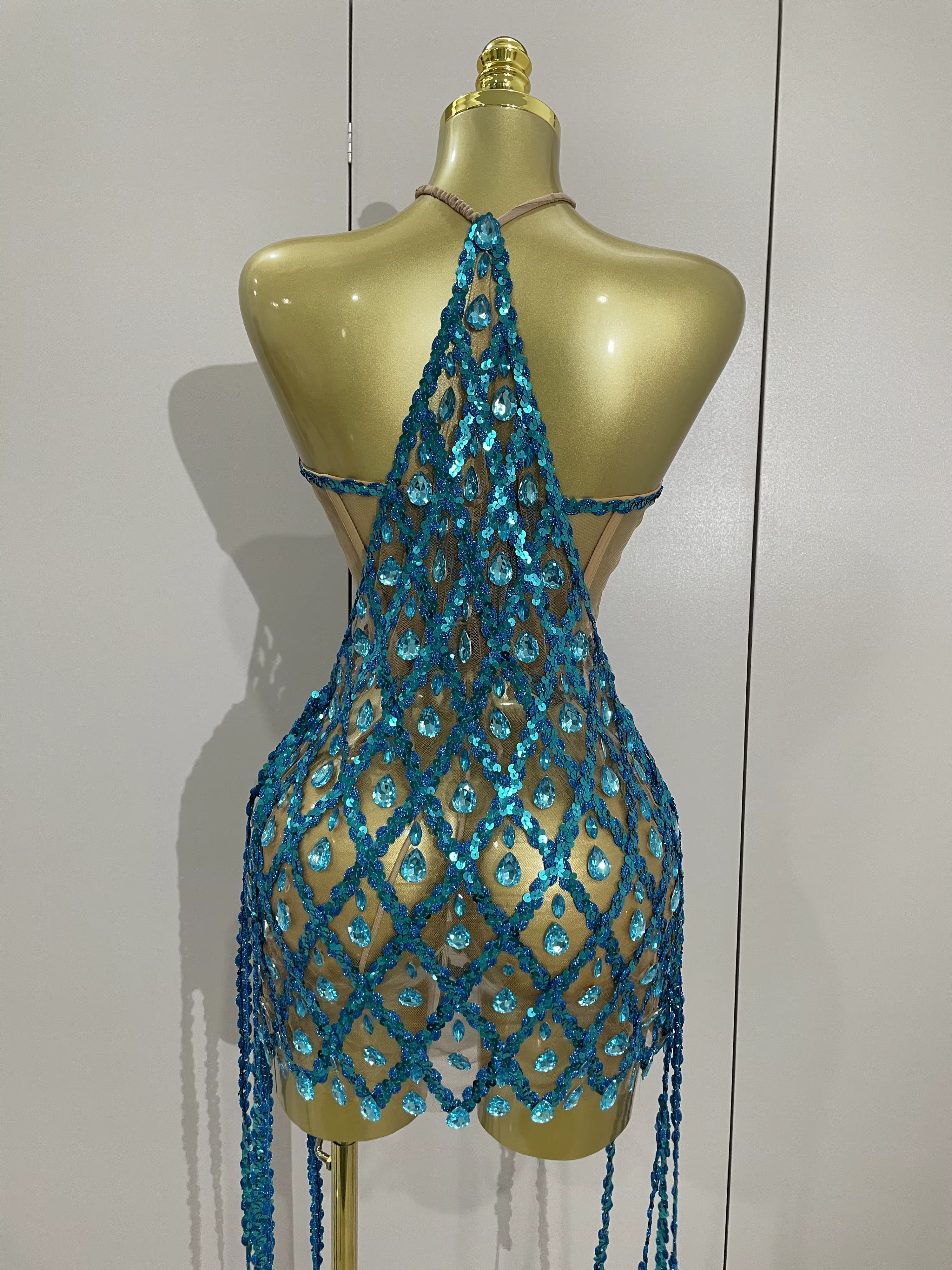 Ensemble deux pièces Transparent en maille de diamant pour femmes, Sexy, paillettes scintillantes, r