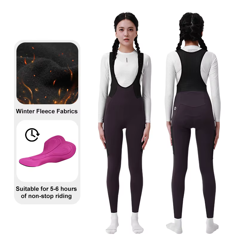 INBIKE hiver femmes thermique polaire bavoirs pantalons de cyclisme taille haute rembourré longs col