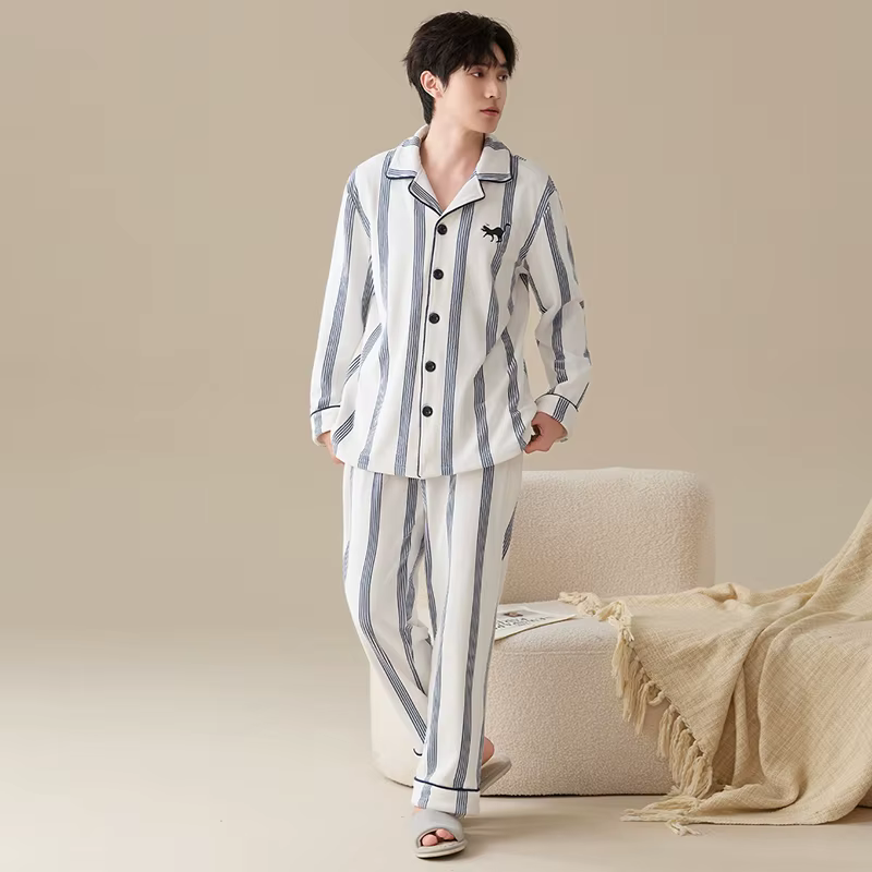 Couple pyjamas ensemble hiver femmes et hommes chaud flanelle Pijama amoureux col rabattu rayé vêtem