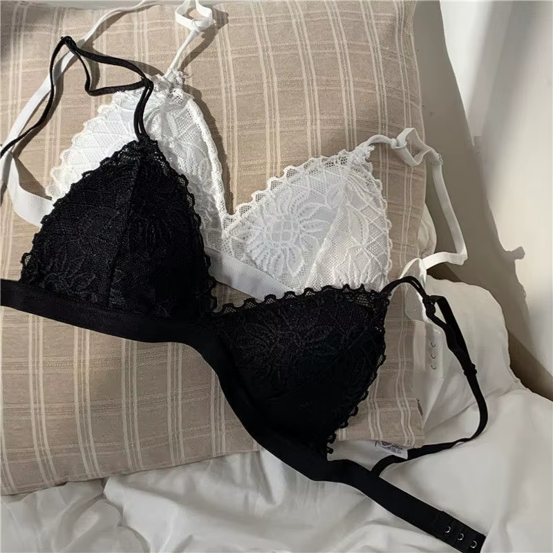 Soutien-gorge Triangle en dentelle française, sans anneau en acier, sans couture, Sexy, coussinet fi