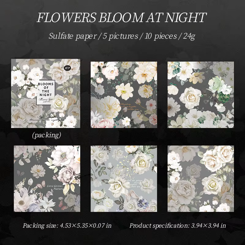 Autocollants décoratifs de la série Night Blooms In Full Splendor, 10 pièces, thème fleur de nuit, c