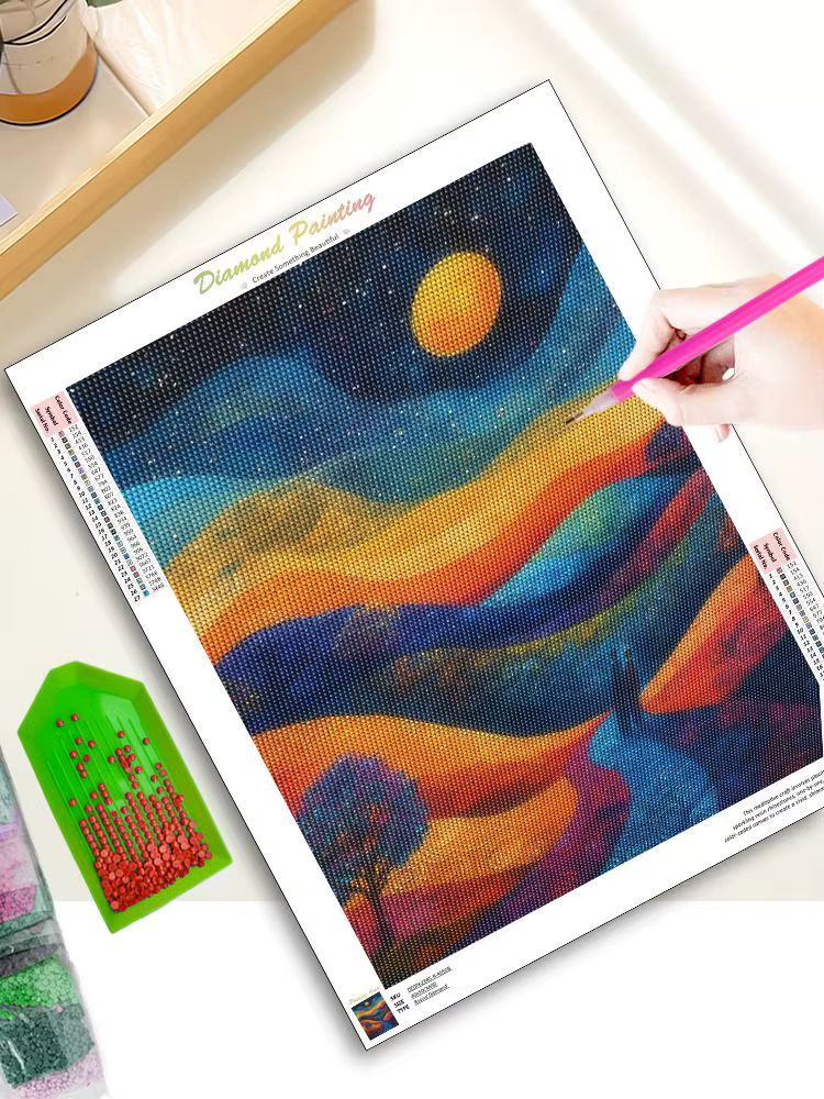RUOPOTY Night Hill Kits de Peinture Diamant 5D pour Adultes, Cadeaux Originaux, Strass pour Paysage,