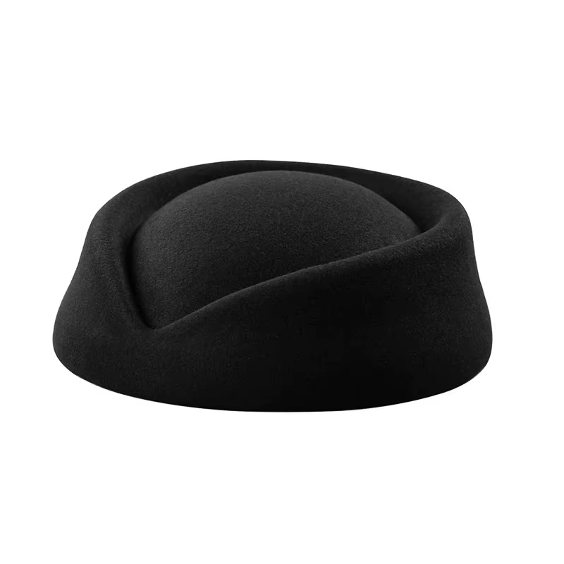 Béret d'hôtesse de l'air vintage noir à calotte plate, accessoire pour cheveux