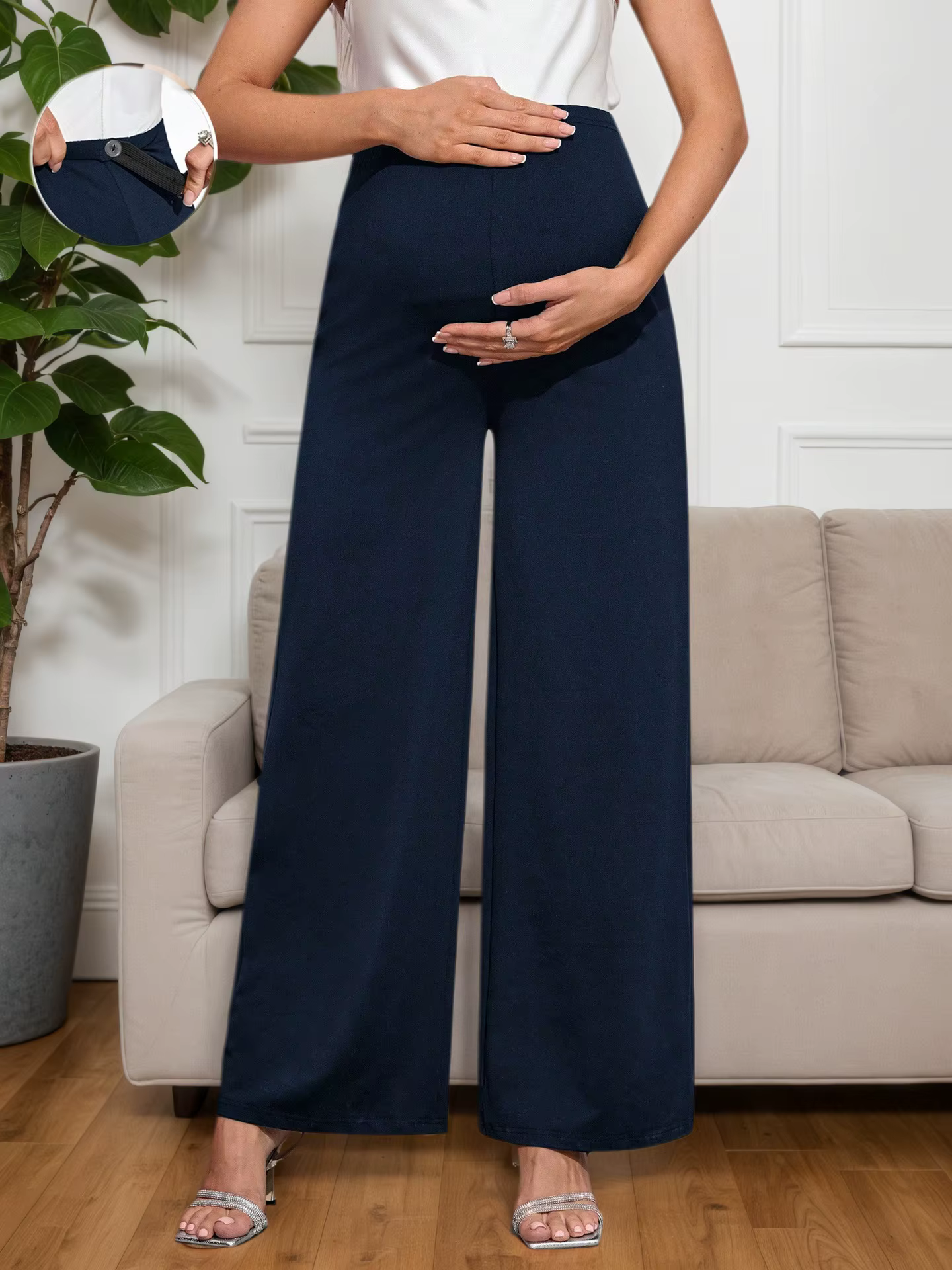 Pantalon de grossesse à jambes larges, décontracté, avec soutien abdominal, pour le printemps et l'a