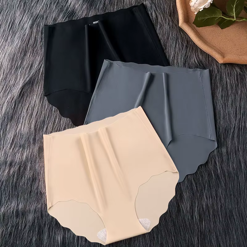 Lot de 3 culottes taille haute pour femmes, sous-vêtements invisibles en soie glacée sans couture, c