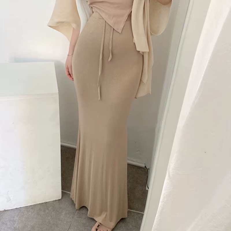 Jupe longue mi-longue élégante et confortable YL571 de couleur unie, taille haute, style coréen, kak