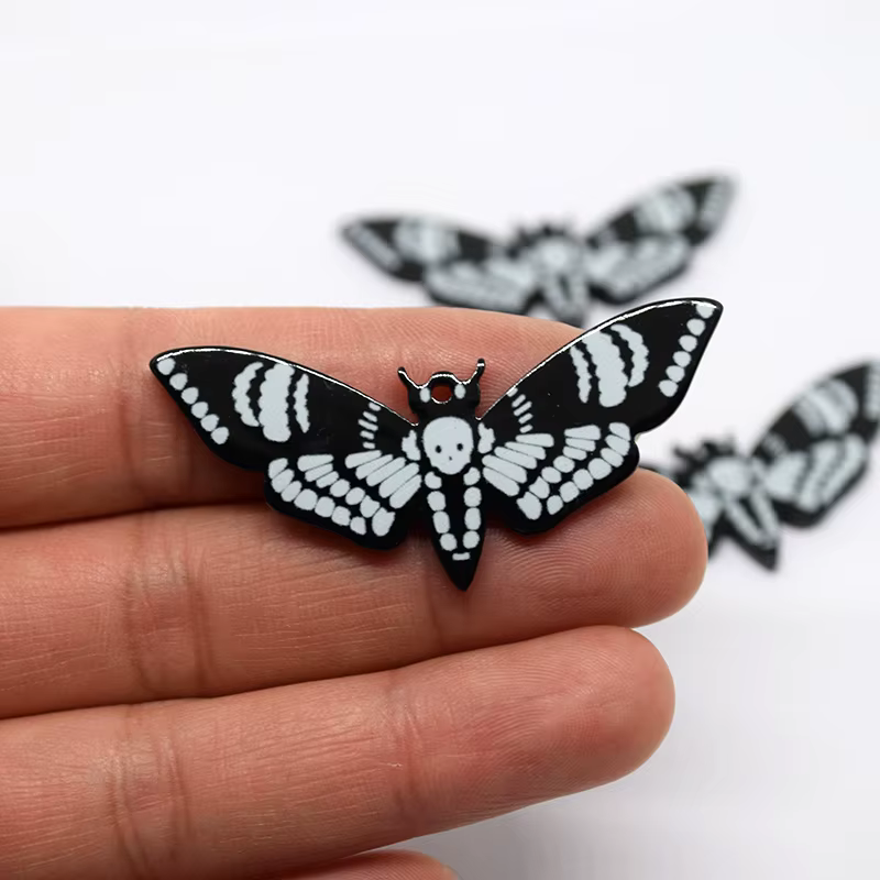 Breloques papillon crâne noir acrylique, boucle d'oreille punk gothique bricolage, pendentif porte-c