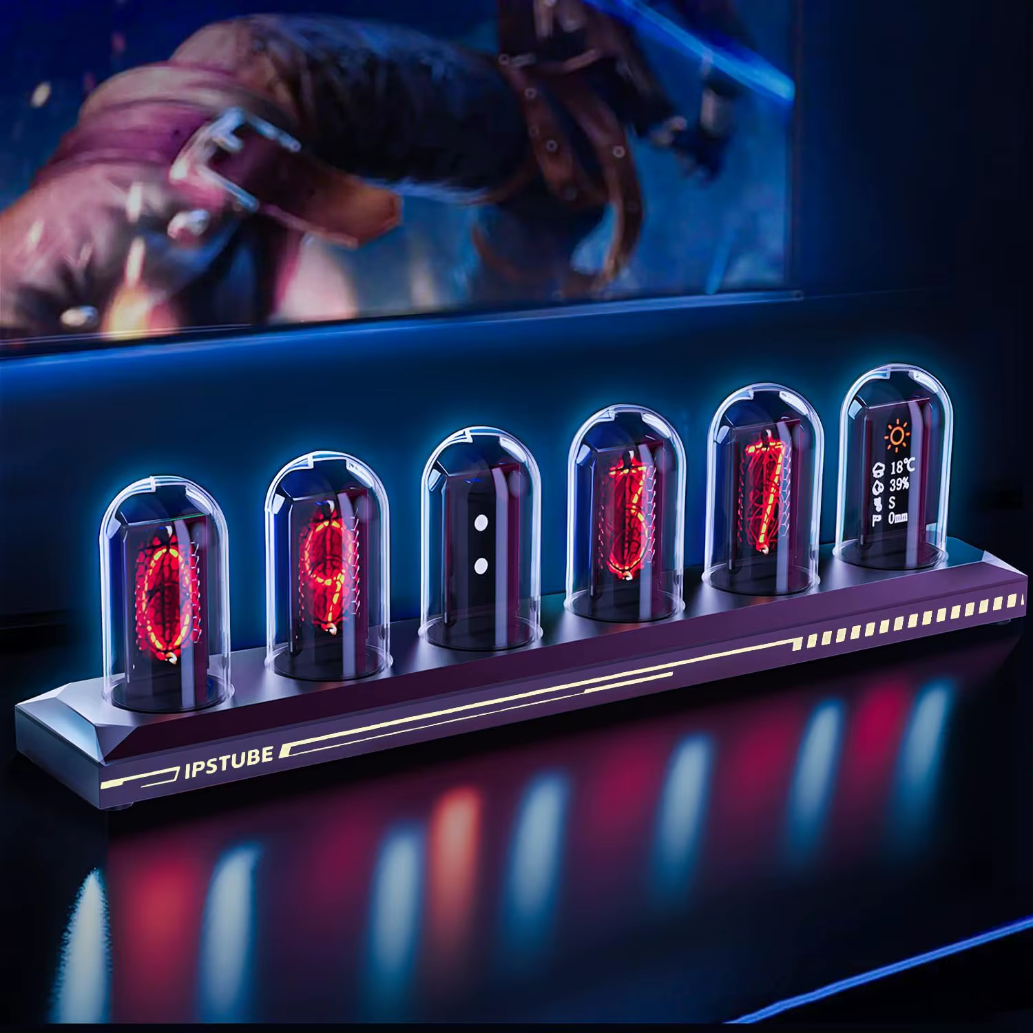 Station météo avec horloge à tubes Nixie, veilleuse avec écran couleur IPS, lumière de bureau numéri